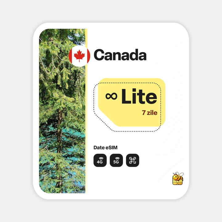 Cartela eSIM Internet, beeSIM, Canada, Nelimitat, 7 zile
