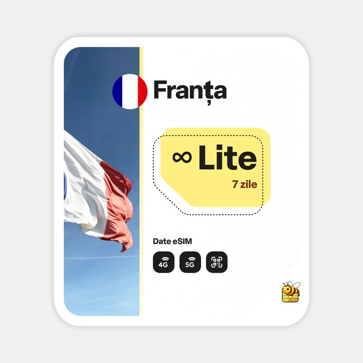Cartela eSIM Internet, beeSIM, Franta, Nelimitat, 7 zile