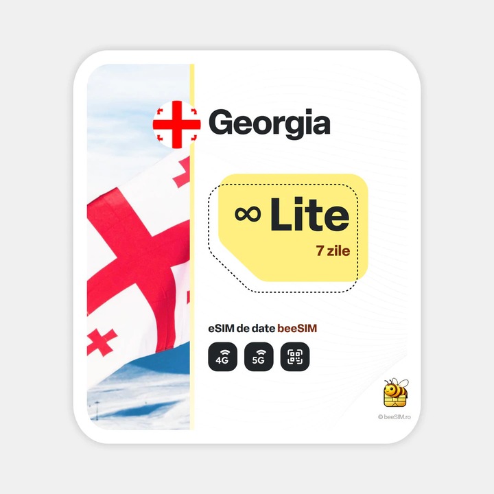 Cartela eSIM Internet, beeSIM, Georgia, Nelimitat, 7 zile