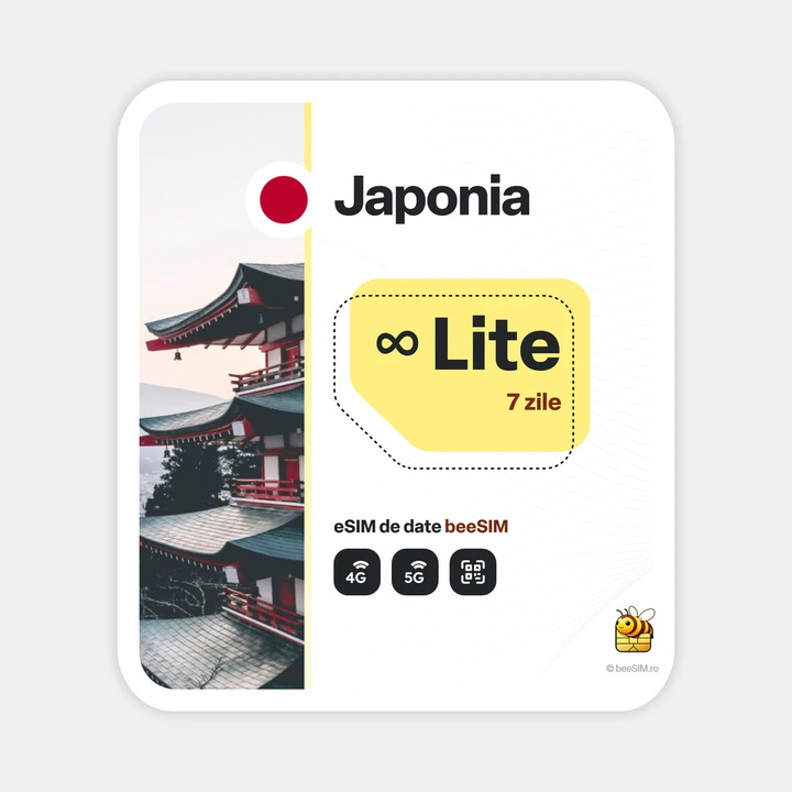 Cartela eSIM Internet, beeSIM, Japonia, Nelimitat, 7 zile