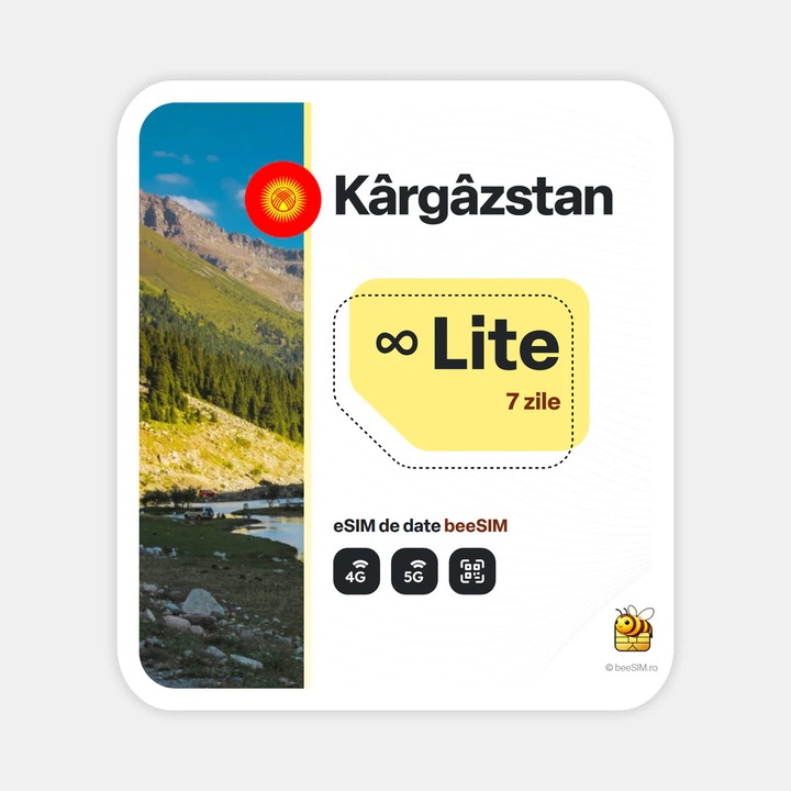 Cartela eSIM Internet, beeSIM, Kargazstan, Nelimitat, 7 zile