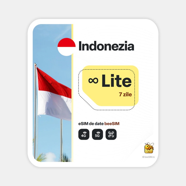 Cartela eSIM Internet, beeSIM, Indonezia, Nelimitat, 7 zile