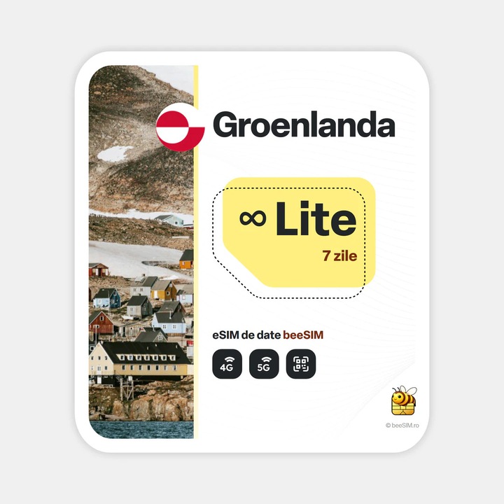 Cartela eSIM Internet, beeSIM, Groenlanda, Nelimitat, 7 zile
