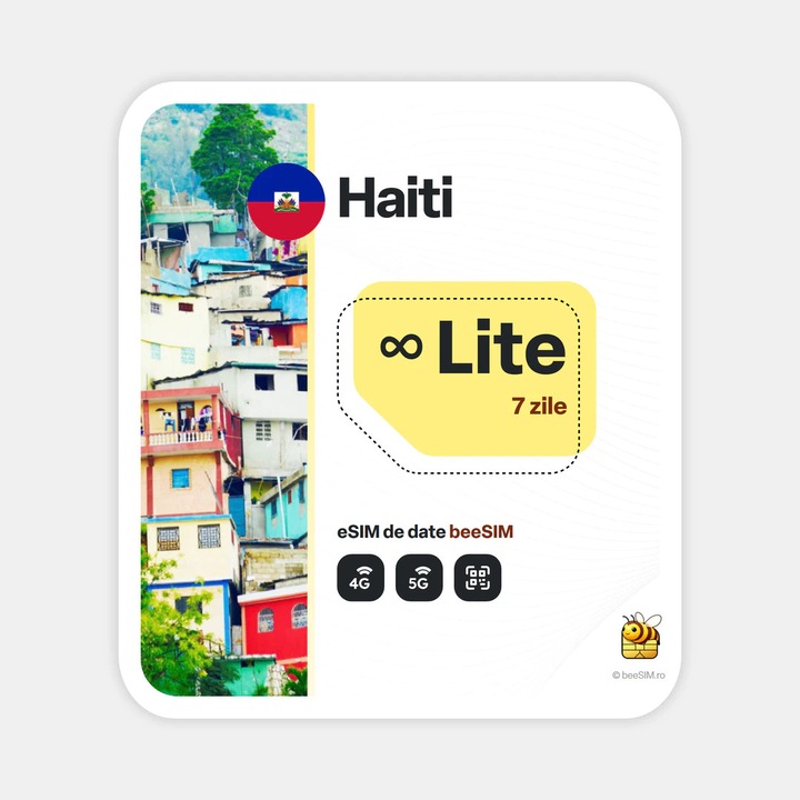Cartela eSIM Internet, beeSIM, Haiti, Nelimitat, 7 zile