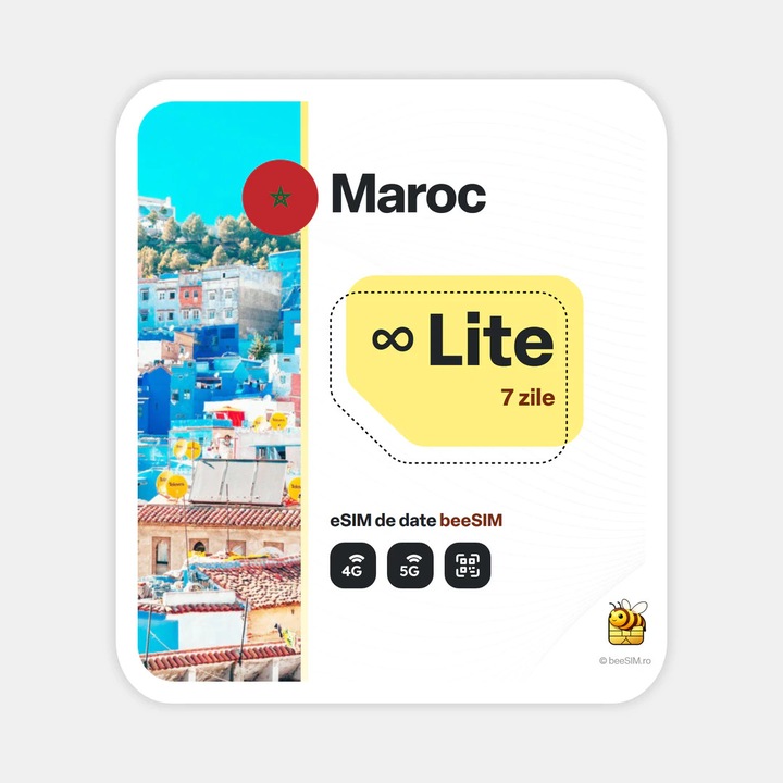 Cartela eSIM Internet, beeSIM, Maroc, Nelimitat, 7 zile
