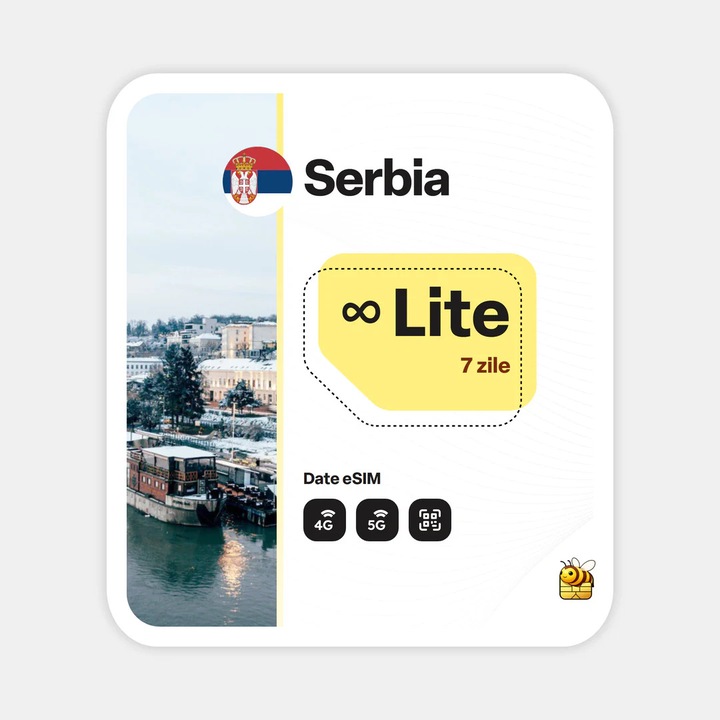 Cartela eSIM Internet, beeSIM, Serbia, Nelimitat, 7 zile
