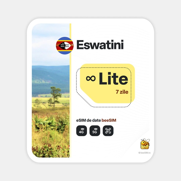 Cartela eSIM Internet, beeSIM, Eswatini, Nelimitat, 7 zile