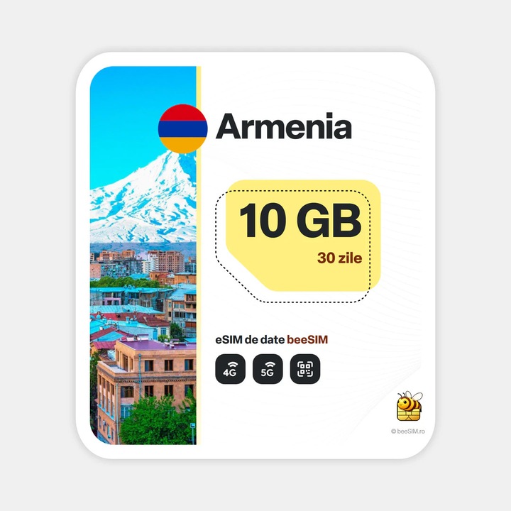 Cartela eSIM Internet, beeSIM, Armenia, 10GB, 30 zile