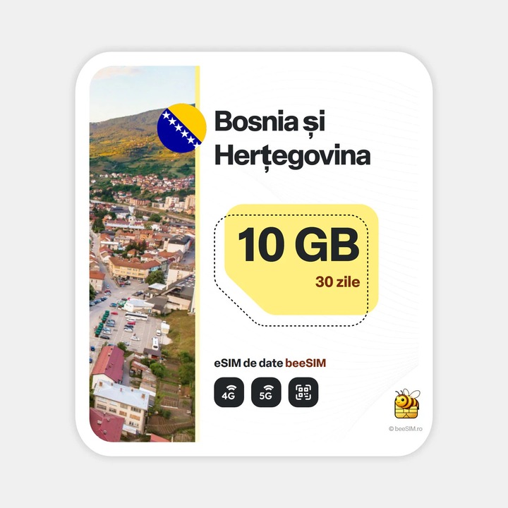 Cartela eSIM Internet, beeSIM, Bosnia Si Hertegovina, 10GB, 30 zile