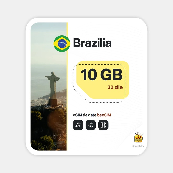 Cartela eSIM Internet, beeSIM, Brazilia, 10GB, 30 zile