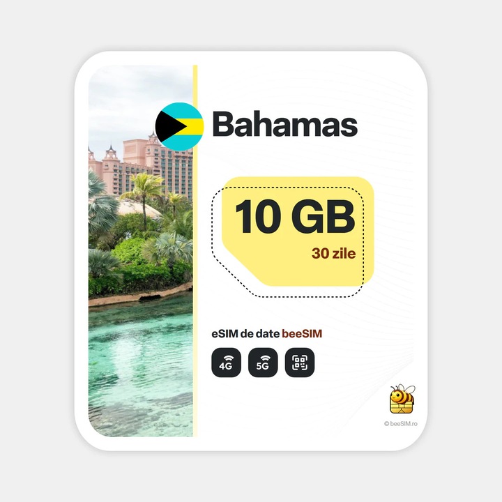 Cartela eSIM Internet, beeSIM, Bahamas, 10GB, 30 zile