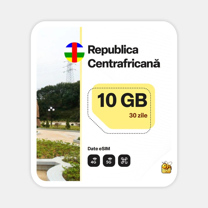 Cartela eSIM Internet, beeSIM, Republica Centrafricana, 10GB, 30 zile