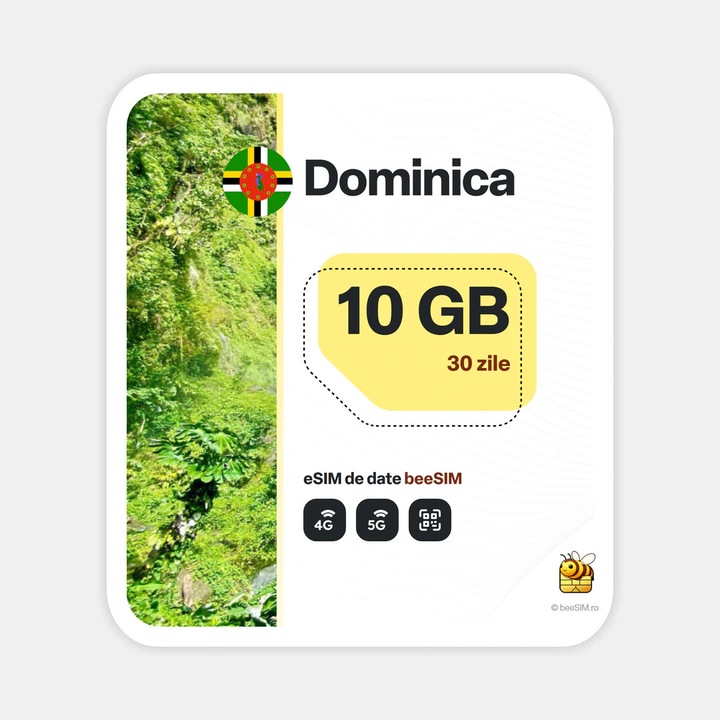 Cartela eSIM Internet, beeSIM, Dominica, 10GB, 30 zile