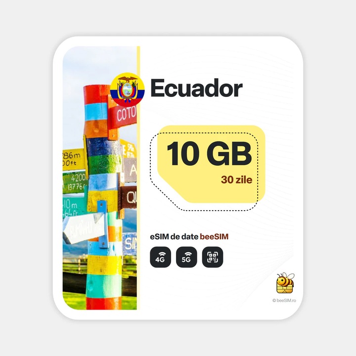 Cartela eSIM Internet, beeSIM, Ecuador, 10GB, 30 zile