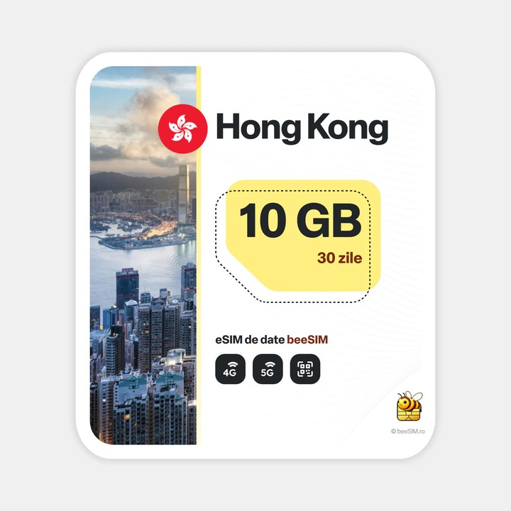 Cartela eSIM Internet, beeSIM, Hong Kong, 10GB, 30 zile