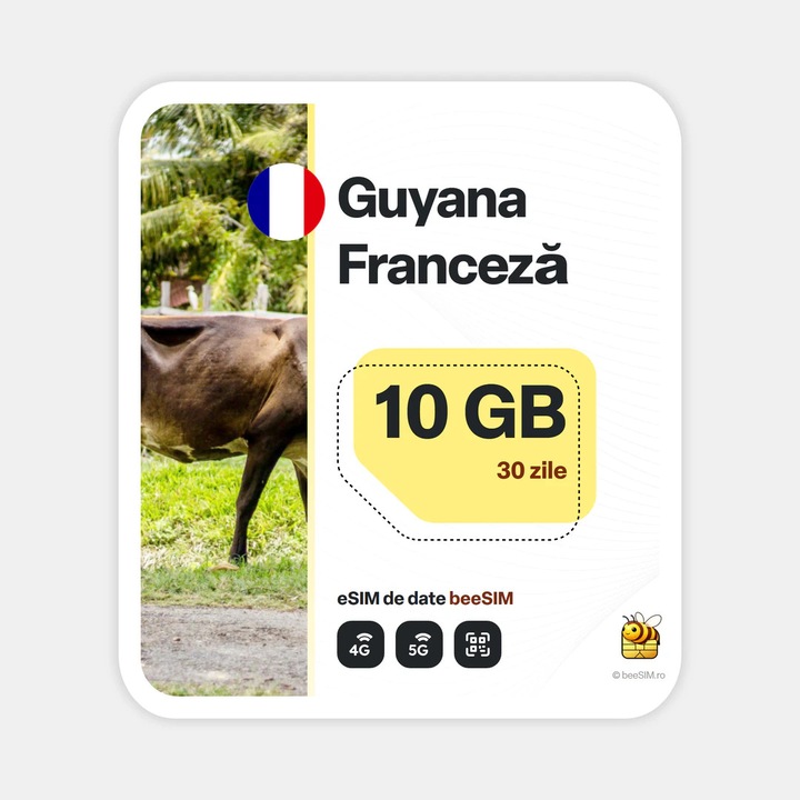 Cartela eSIM Internet, beeSIM, Guyana Franceza, 10GB, 30 zile