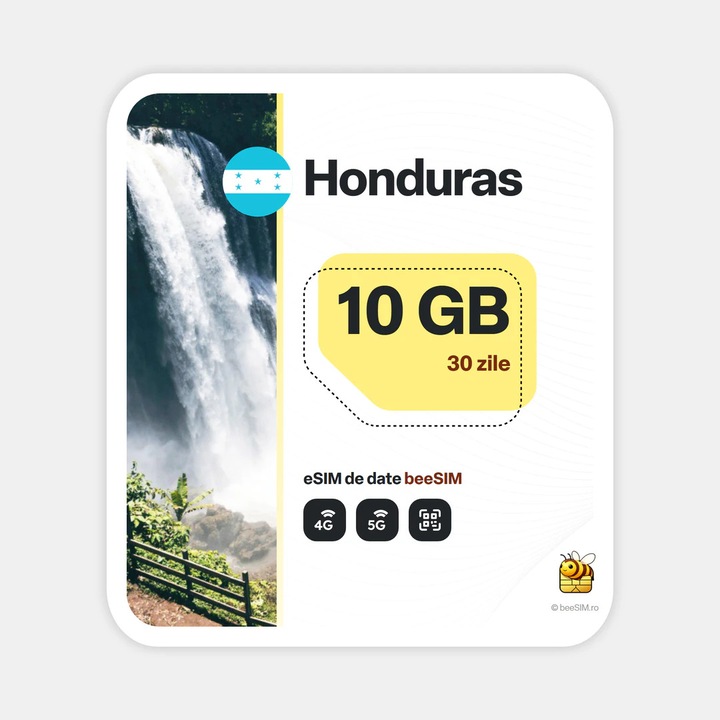Cartela eSIM Internet, beeSIM, Honduras, 10GB, 30 zile