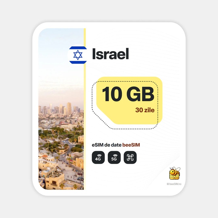 Cartela eSIM Internet, beeSIM, Israel, 10GB, 30 zile
