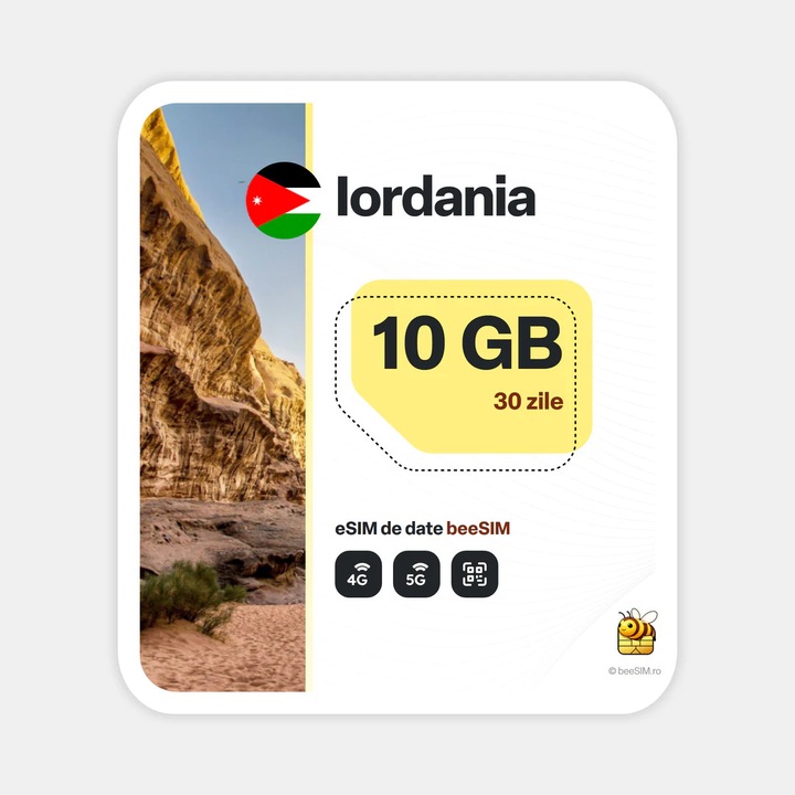 Cartela eSIM Internet, beeSIM, Iordania, 10GB, 30 zile