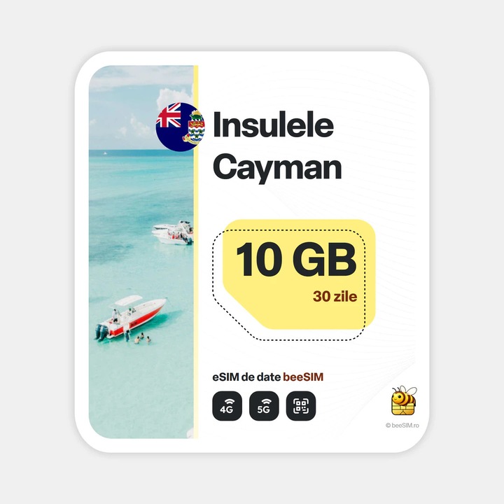 Cartela eSIM Internet, beeSIM, Insulele Cayman, 10GB, 30 zile