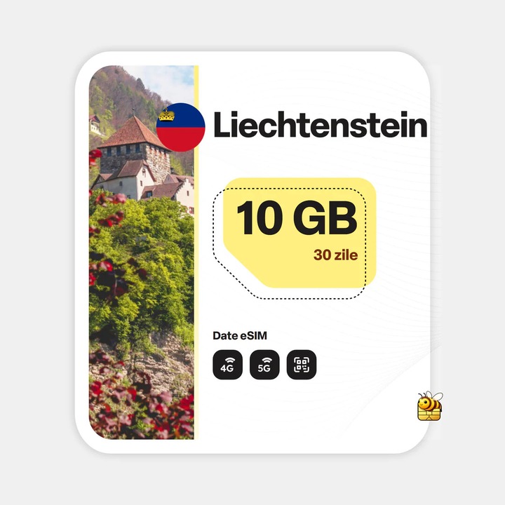 Cartela eSIM Internet, beeSIM, Liechtenstein, 10GB, 30 zile