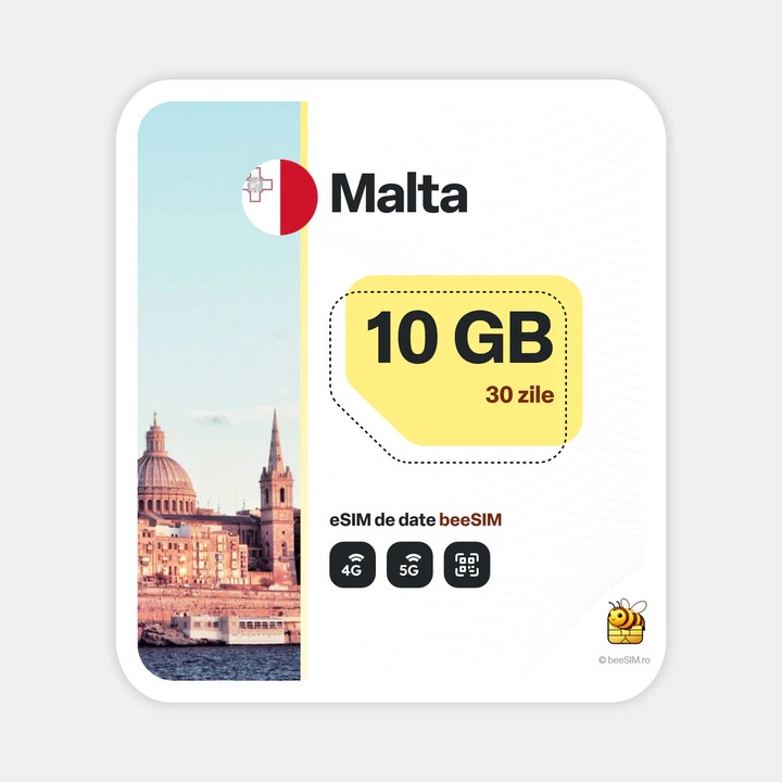 Cartela eSIM Internet, beeSIM, Malta, 10GB, 30 zile
