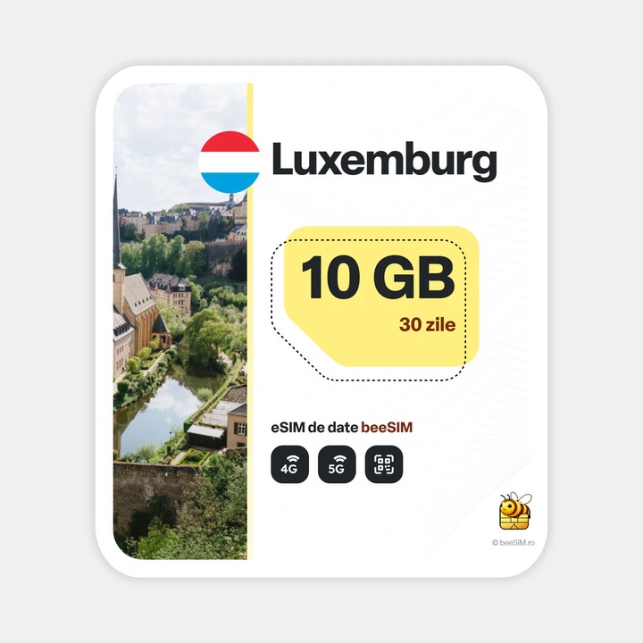 Cartela eSIM Internet, beeSIM, Luxemburg, 10GB, 30 zile