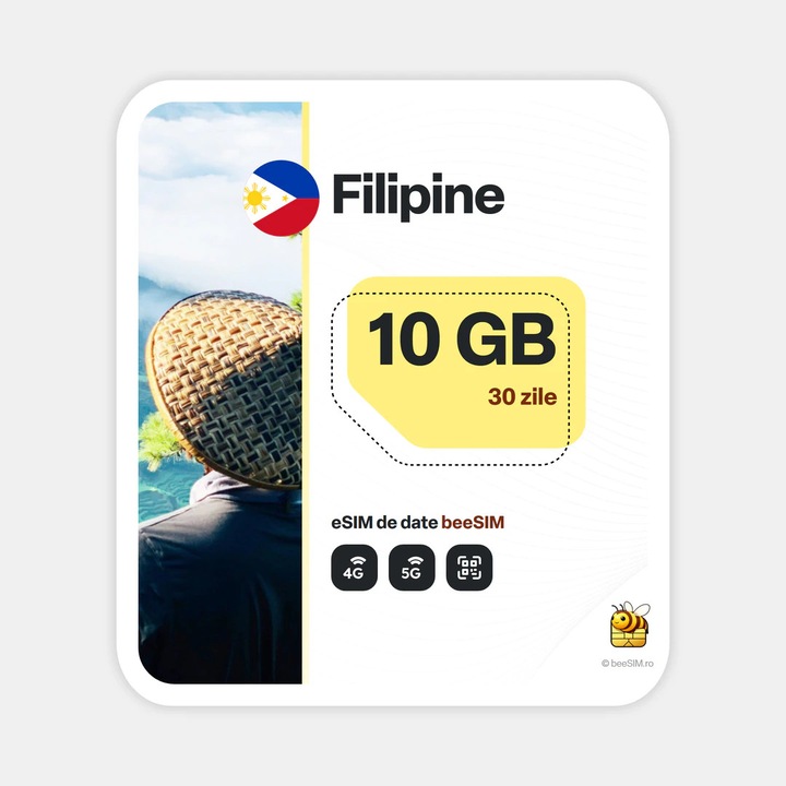 Cartela eSIM Internet, beeSIM, Filipine, 10GB, 30 zile