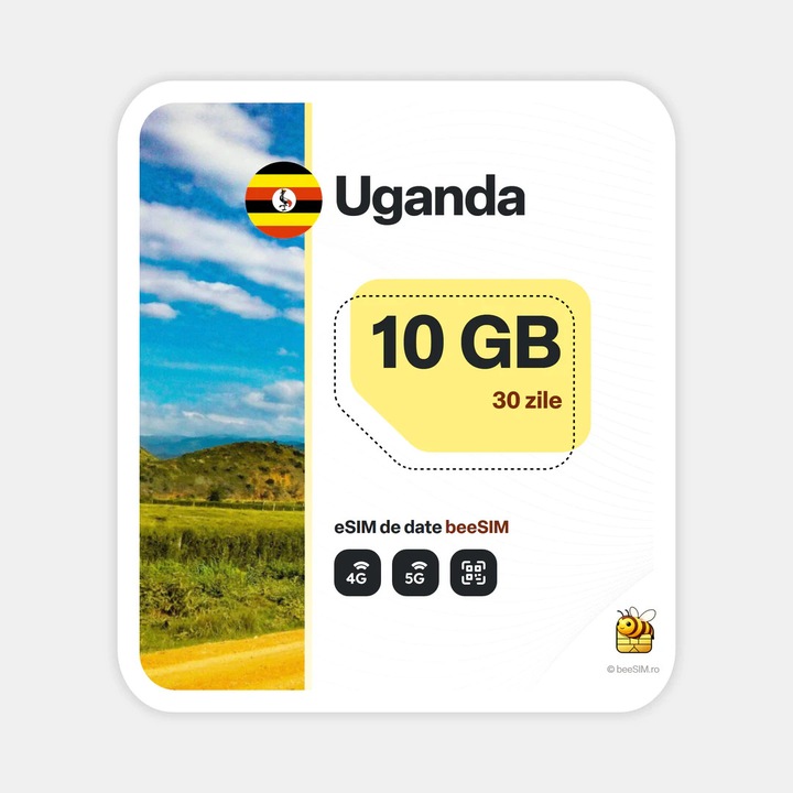 Cartela eSIM Internet, beeSIM, Uganda, 10GB, 30 zile