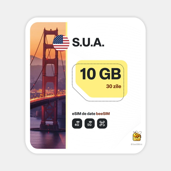 Cartela eSIM Internet, beeSIM, S.U.A., 10GB, 30 zile
