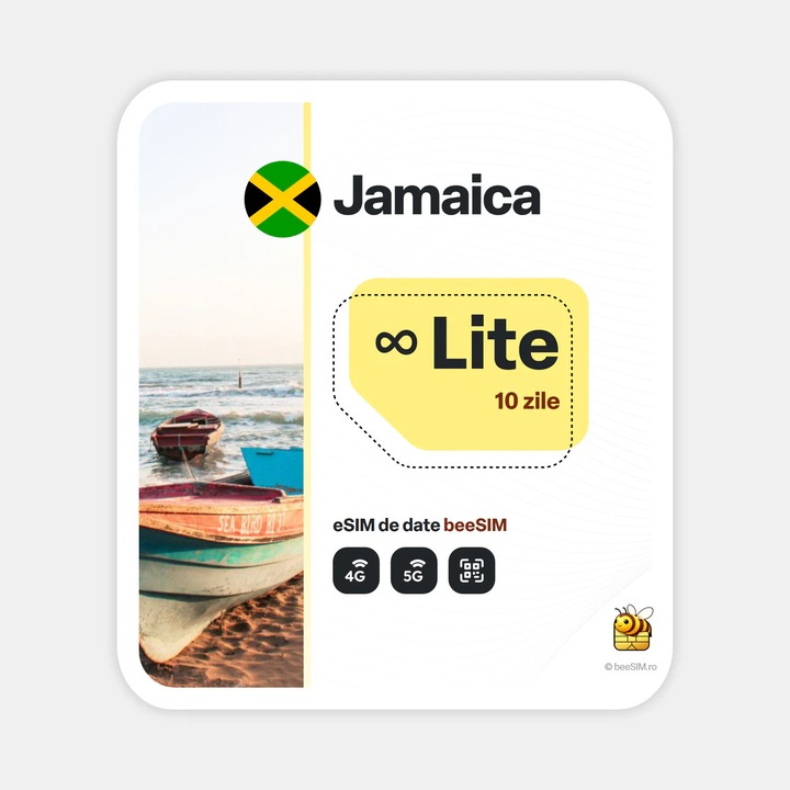 Cartela eSIM Internet, beeSIM, Jamaica, Nelimitat, 10 zile