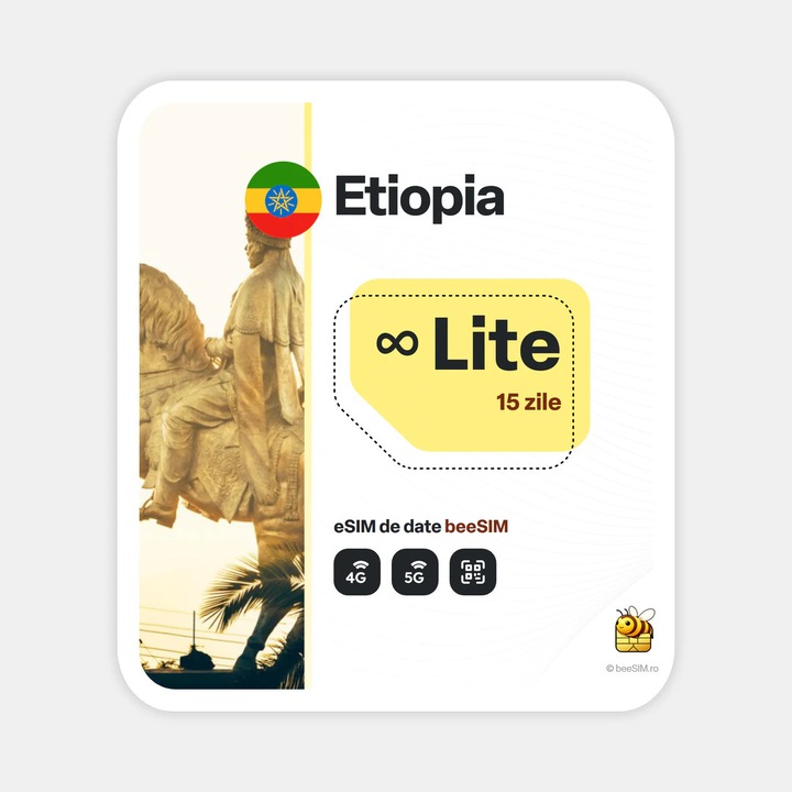 Cartela eSIM Internet, beeSIM, Etiopia, Nelimitat, 15 zile