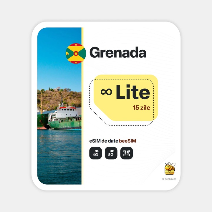 Cartela eSIM Internet, beeSIM, Grenada, Nelimitat, 15 zile