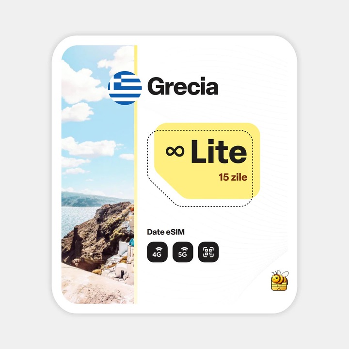 Cartela eSIM Internet, beeSIM, Grecia, Nelimitat, 15 zile