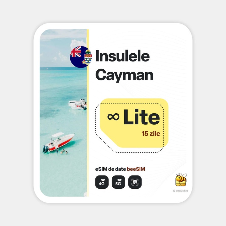 Cartela eSIM Internet, beeSIM, Insulele Cayman, Nelimitat, 15 zile