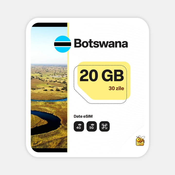 Cartela eSIM Internet, beeSIM, Botswana, 20GB, 30 zile