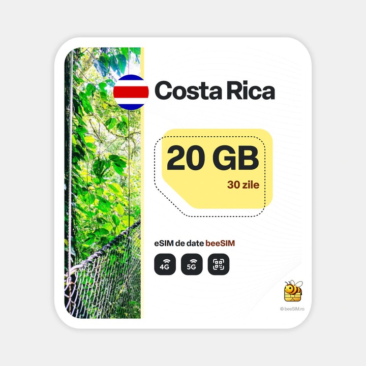 Cartela eSIM Internet, beeSIM, Costa Rica, 20GB, 30 zile