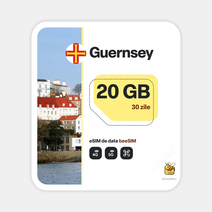 Cartela eSIM Internet, beeSIM, Guernsey, 20GB, 30 zile