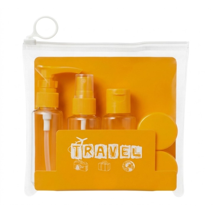 Set Recipiente Calatorie, 5 Piese cu Gentuta de Transport, 40 ml, Portocaliu, Accesorii pentru Cosmetice si Ingrijire Personala