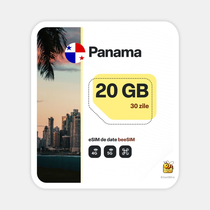 Cartela eSIM Internet, beeSIM, Panama, 20GB, 30 zile