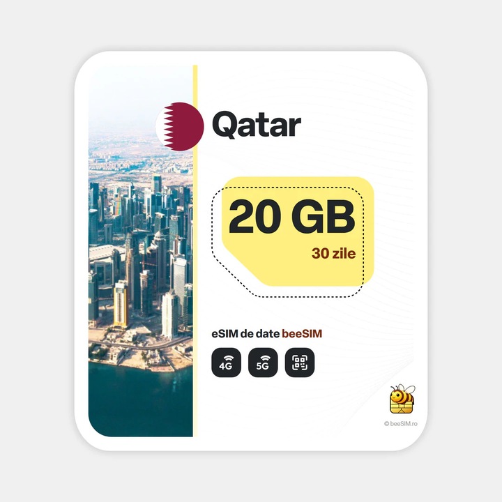 Cartela eSIM Internet, beeSIM, Qatar, 20GB, 30 zile