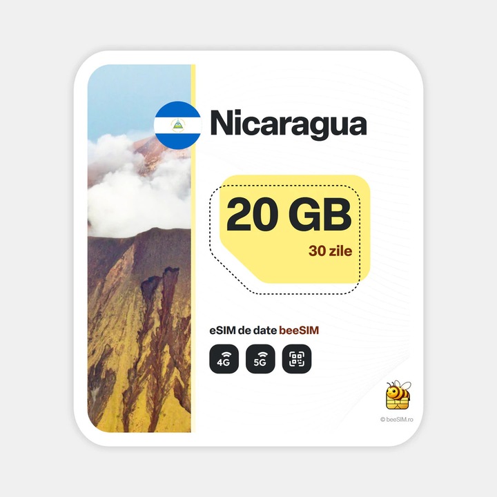 Cartela eSIM Internet, beeSIM, Nicaragua, 20GB, 30 zile