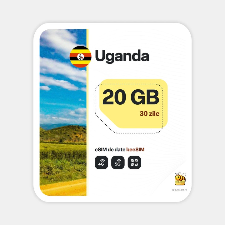 Cartela eSIM Internet, beeSIM, Uganda, 20GB, 30 zile
