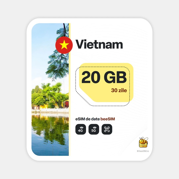 Cartela eSIM Internet, beeSIM, Vietnam, 20GB, 30 zile