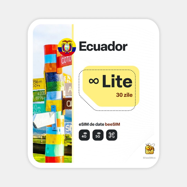 Cartela eSIM Internet, beeSIM, Ecuador, Nelimitat, 30 zile