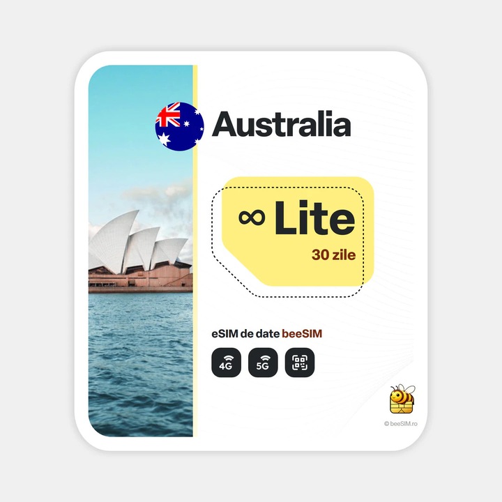 Cartela eSIM Internet, beeSIM, Australia, Nelimitat, 30 zile