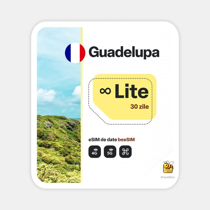 Cartela eSIM Internet, beeSIM, Guadelupa, Nelimitat, 30 zile