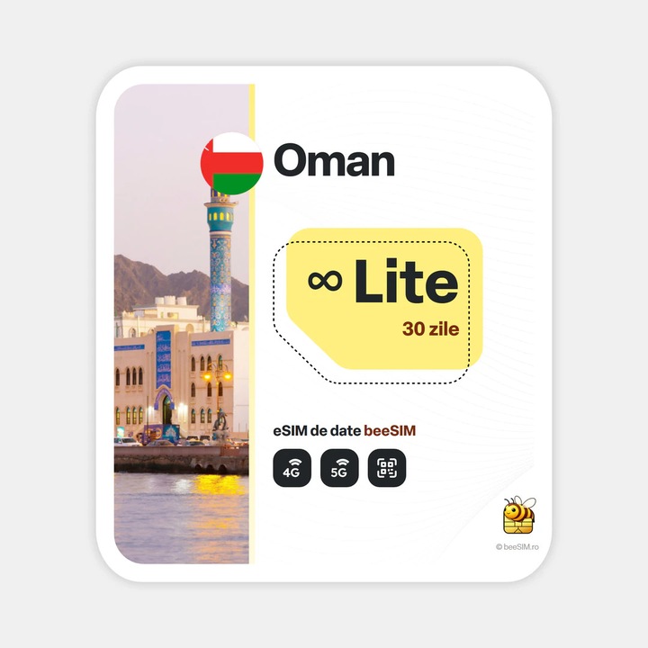 Cartela eSIM Internet, beeSIM, Oman, Nelimitat, 30 zile
