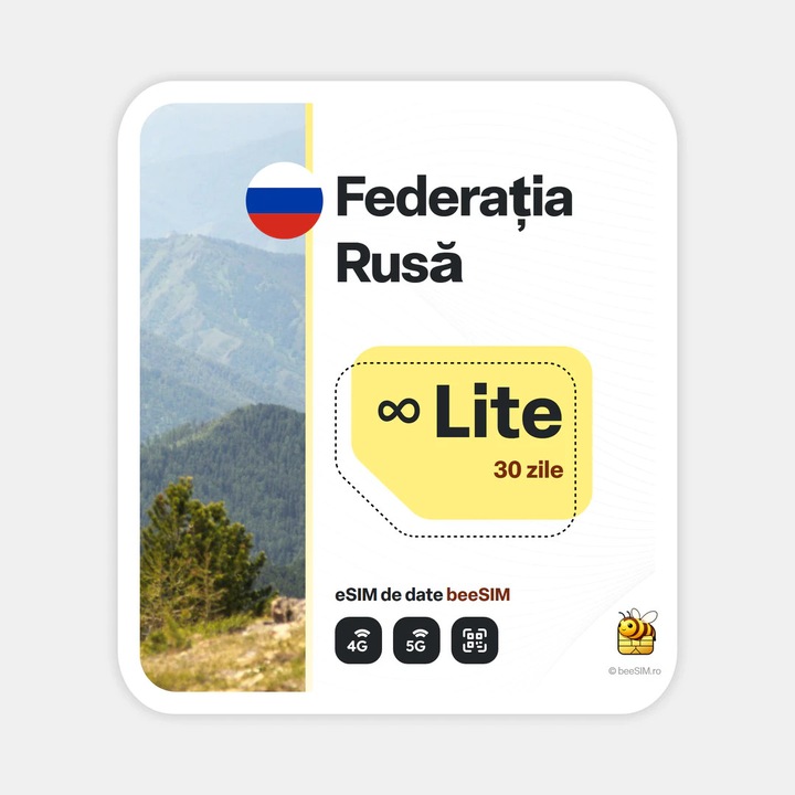 Cartela eSIM Internet, beeSIM, Federatia Rusa, Nelimitat, 30 zile