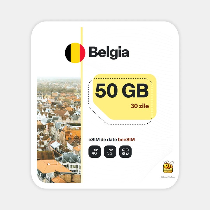 Cartela eSIM Internet, beeSIM, Belgia, 50GB, 30 zile